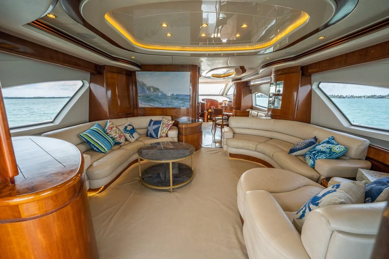 a living room with a large window aboard 80 CARAT Yacht for Sale