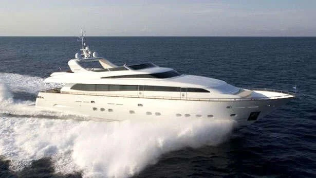 a white yacht on the water aboard MIKYMAR Yacht for Sale