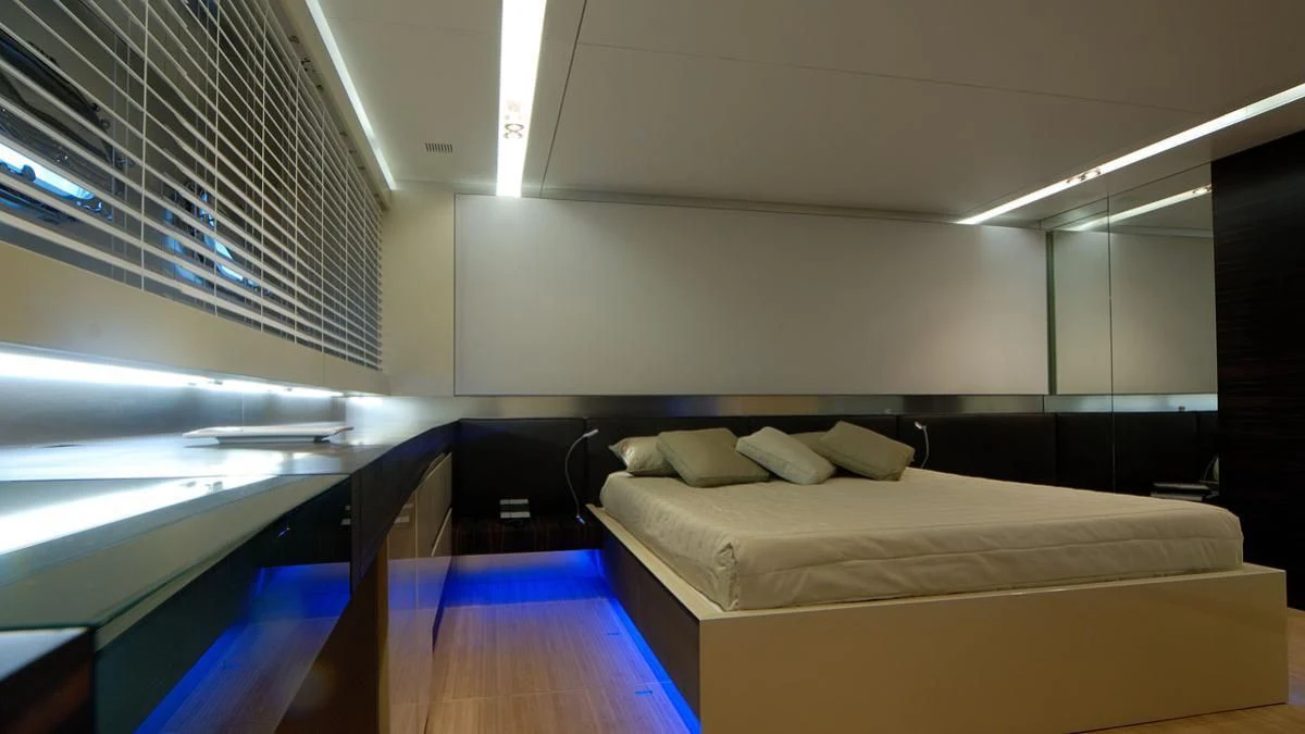 a room with two beds aboard MIKYMAR Yacht for Sale