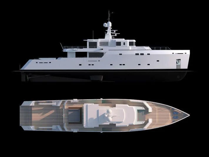 a large ship with a white ship on it aboard GREY Yacht for Sale
