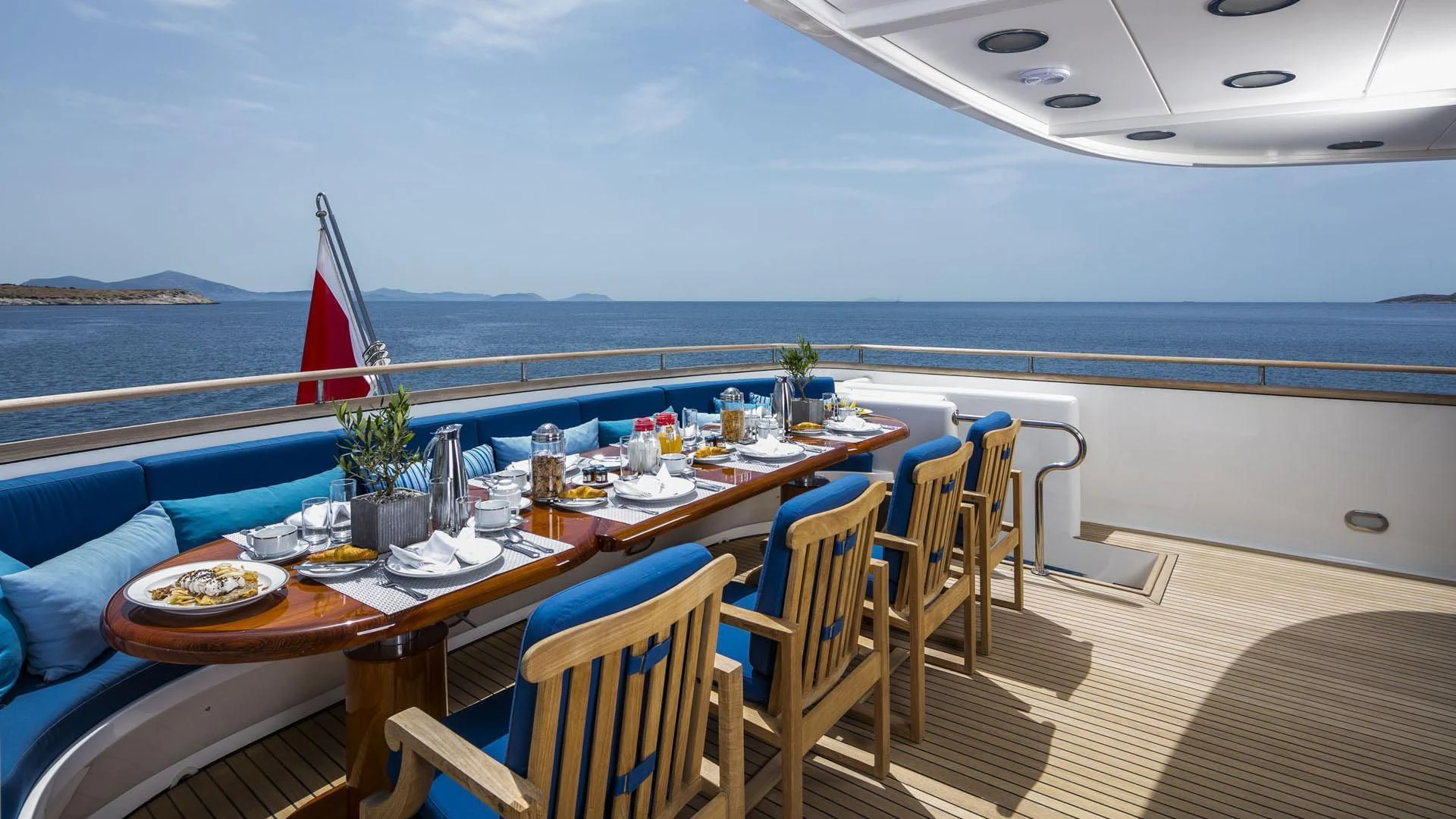 a table with food on it aboard JAAN Yacht for Sale