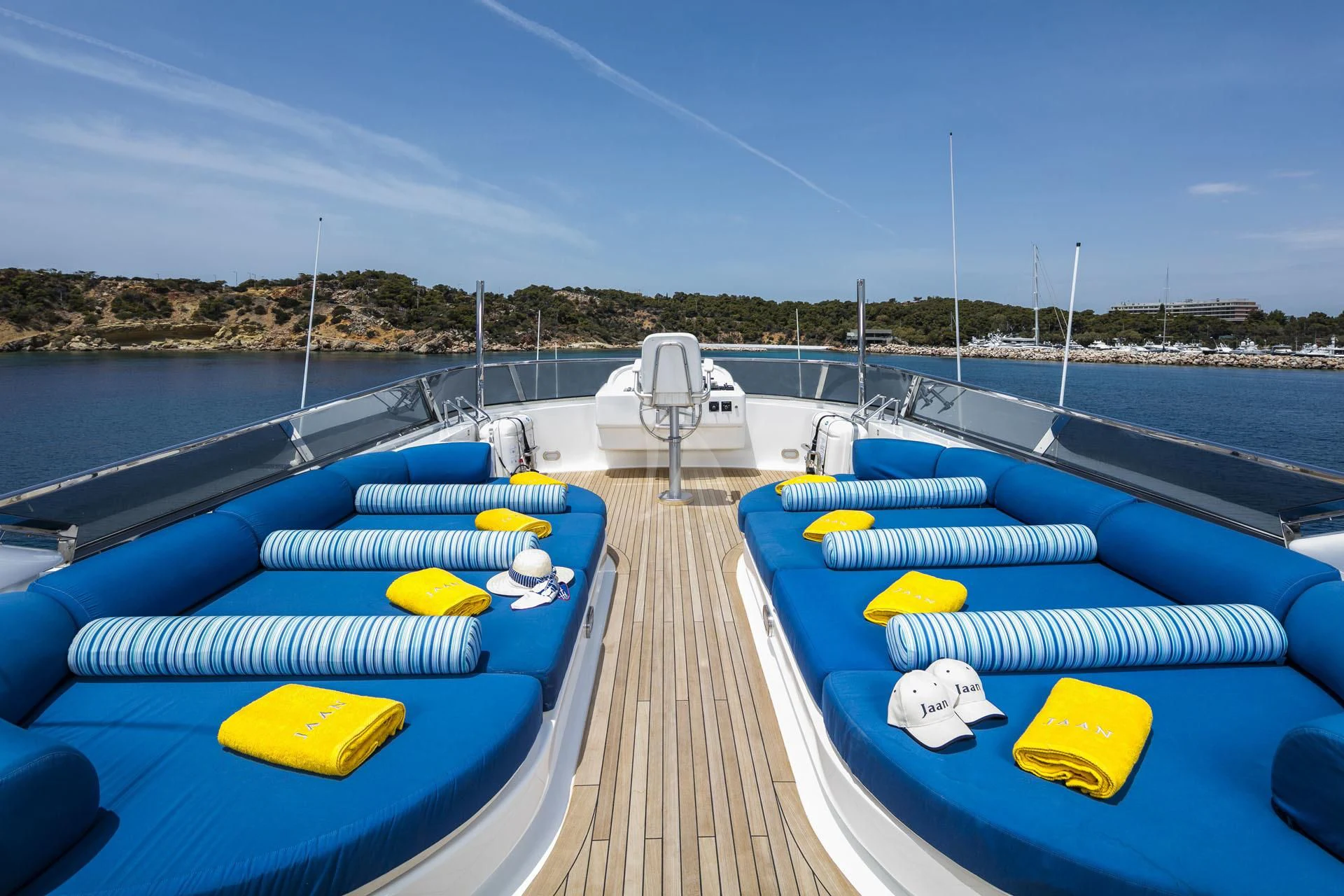 a deck with a deck and boats on it aboard JAAN Yacht for Sale