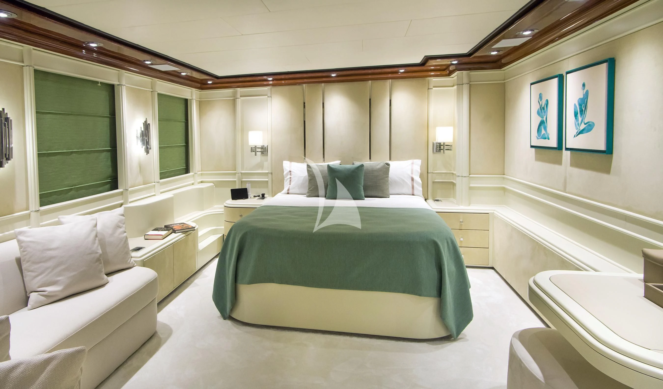 a bed in a room aboard JAAN Yacht for Sale