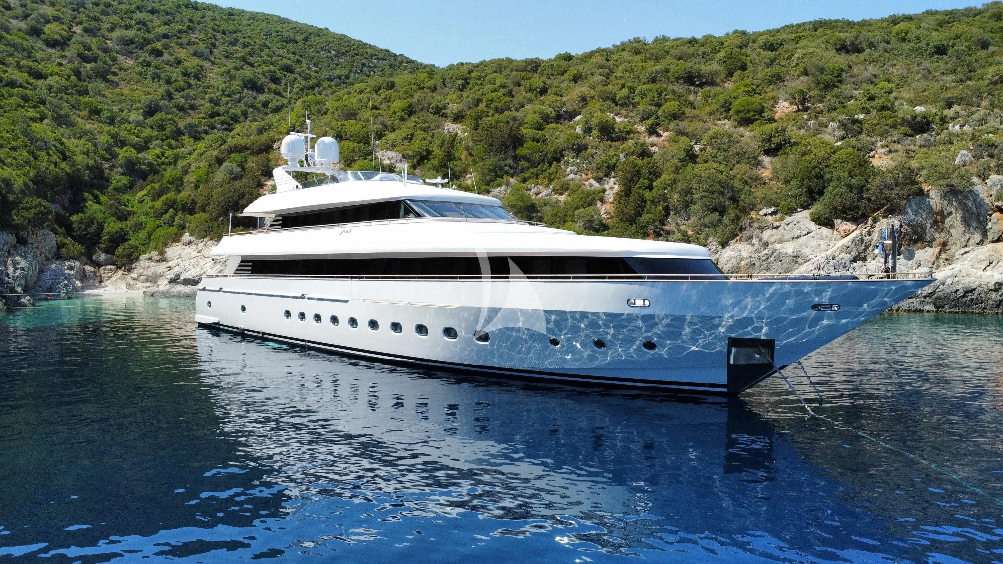 a white yacht on the water aboard JAAN Yacht for Sale