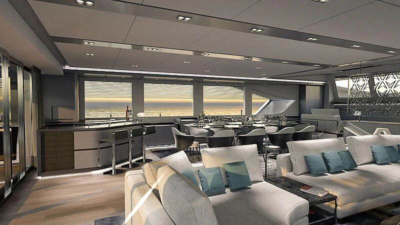 a room with a couch and a table and chairs aboard AMANTIS 7 Yacht for Sale