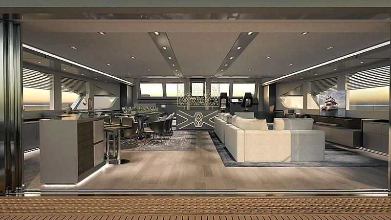 a room with a couch and a table aboard AMANTIS 7 Yacht for Sale