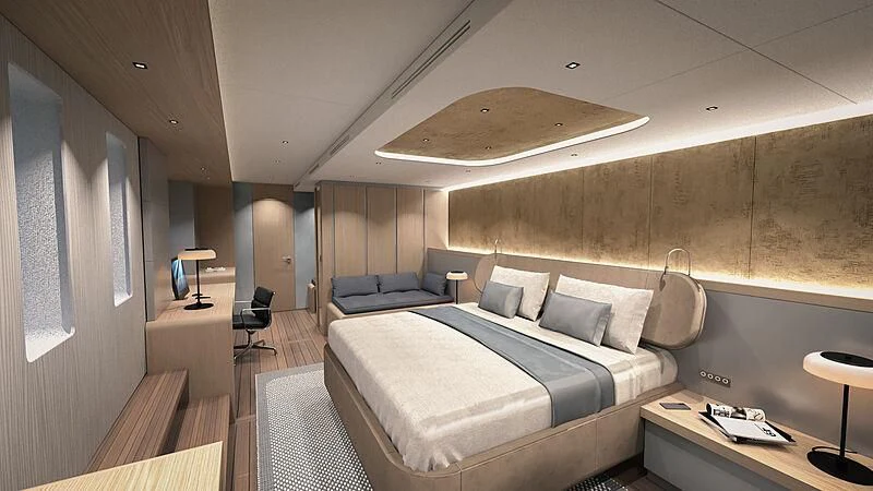 a room with a bed and a couch aboard AMANTIS 7 Yacht for Sale