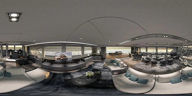 a large room with a large pool table and chairs aboard AMANTIS 7 Yacht for Sale