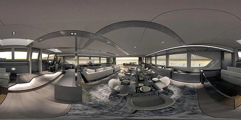 a large room with a large ceiling aboard AMANTIS 7 Yacht for Sale