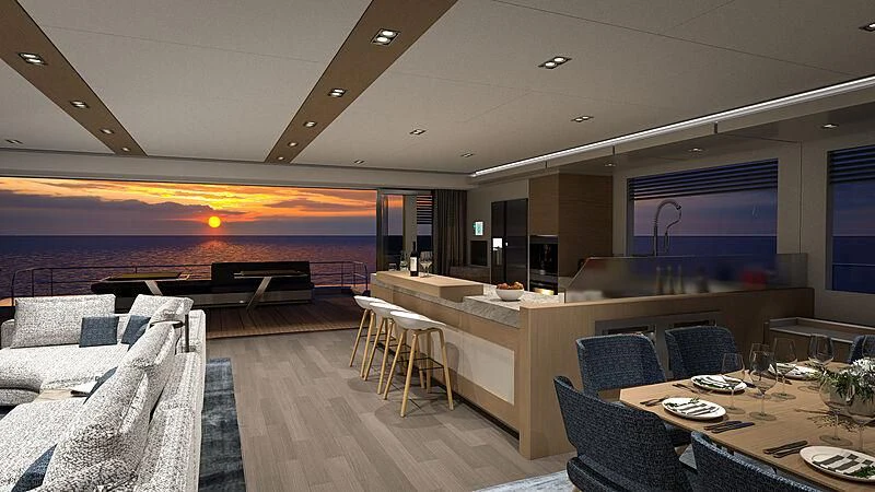 a room with a table and chairs aboard AMANTIS 7 Yacht for Sale