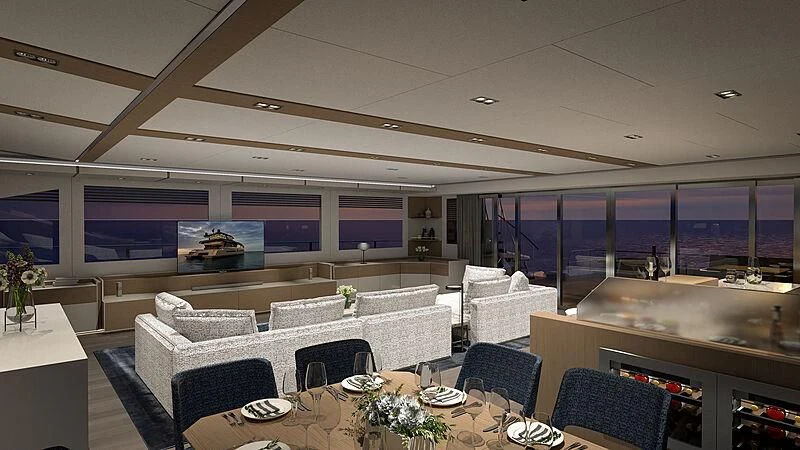a room with a couch and a table and chairs aboard AMANTIS 7 Yacht for Sale