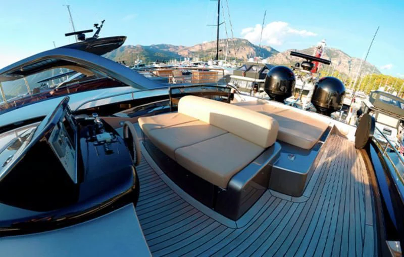 a deck with boats and a tractor on it aboard LET MY PEOPLE GO Yacht for Sale