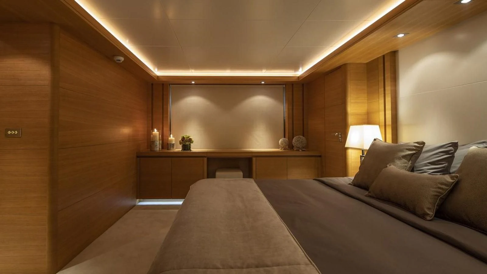 a bed with a large bed aboard SANSARA Yacht for Sale