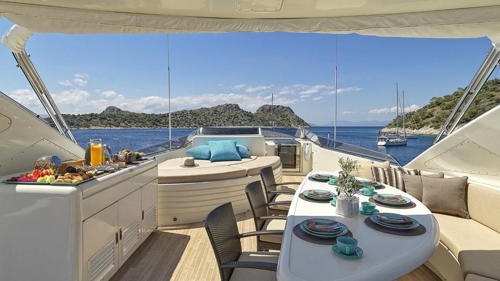 a table on a boat aboard SANSARA Yacht for Sale