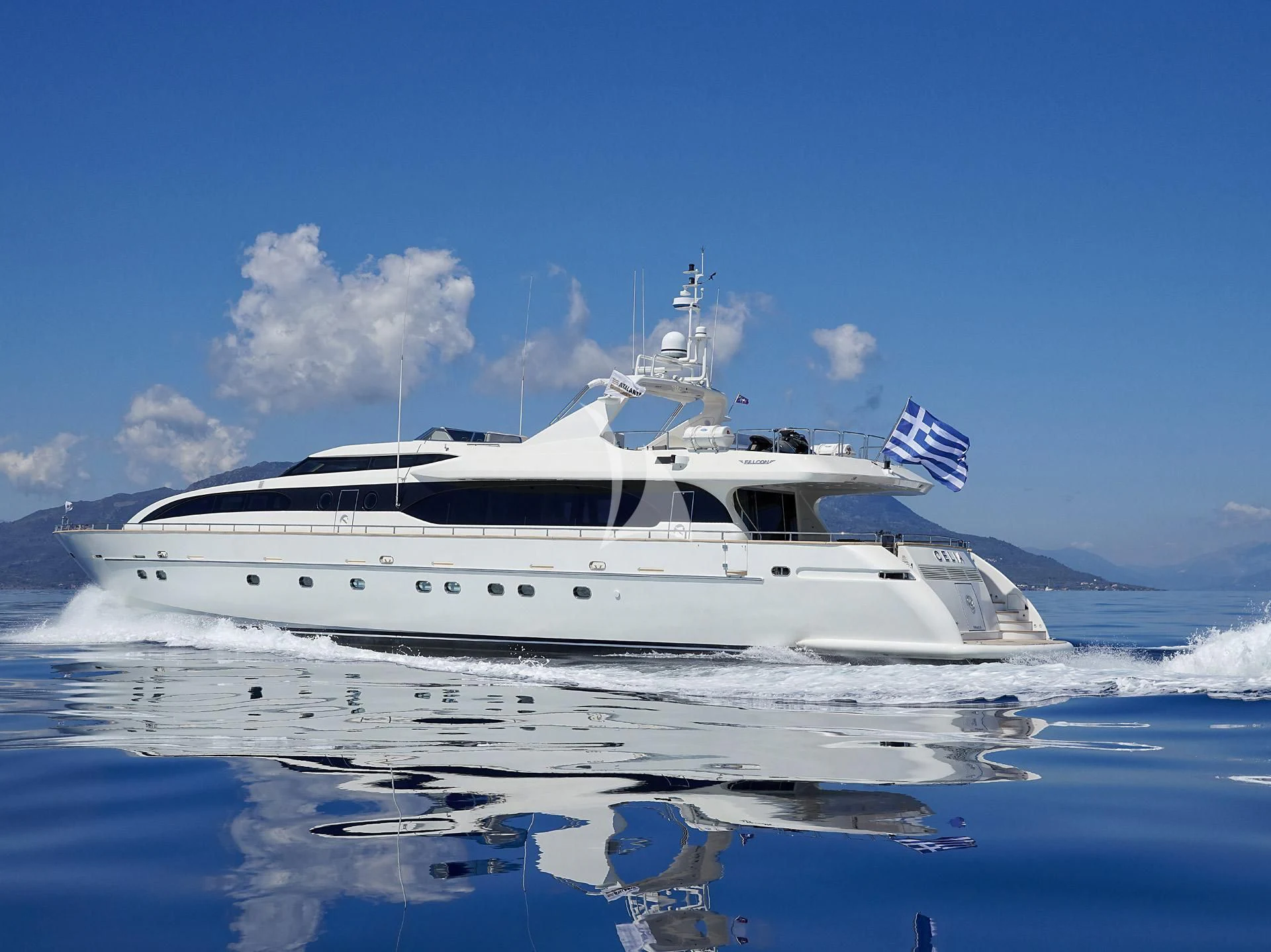 a white yacht on the water aboard SANSARA Yacht for Sale