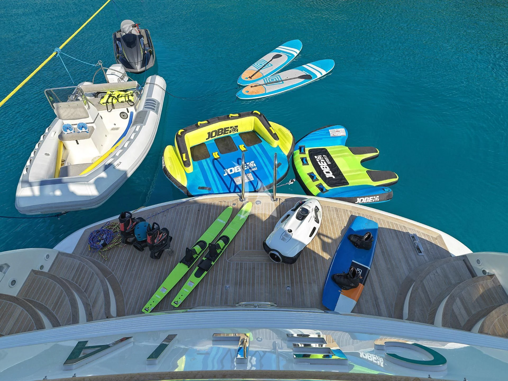 boats and boats on a dock aboard SANSARA Yacht for Sale