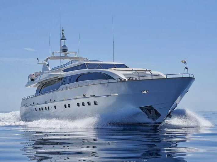 a large white boat aboard SANSARA Yacht for Sale