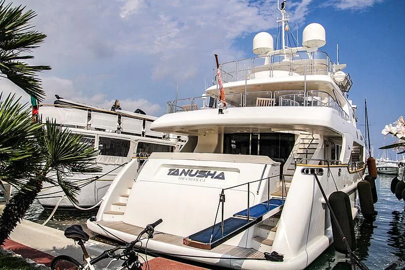 a boat docked at a pier aboard MI AMORE JULIA Yacht for Sale