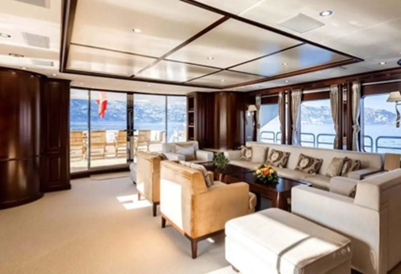 a living room with a large window aboard MI AMORE JULIA Yacht for Sale