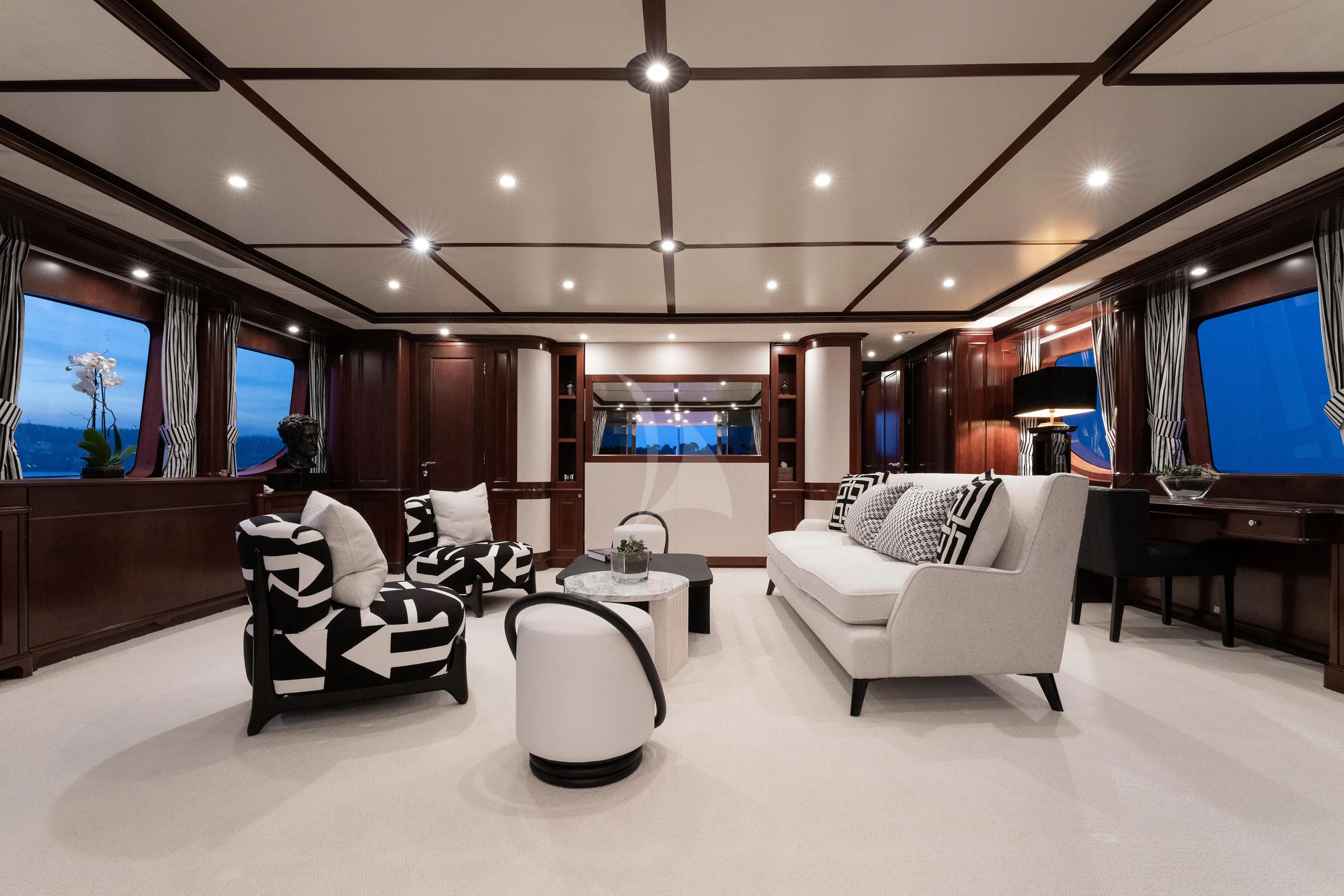 a room with a couch and a table and a tv aboard MI AMORE JULIA Yacht for Sale