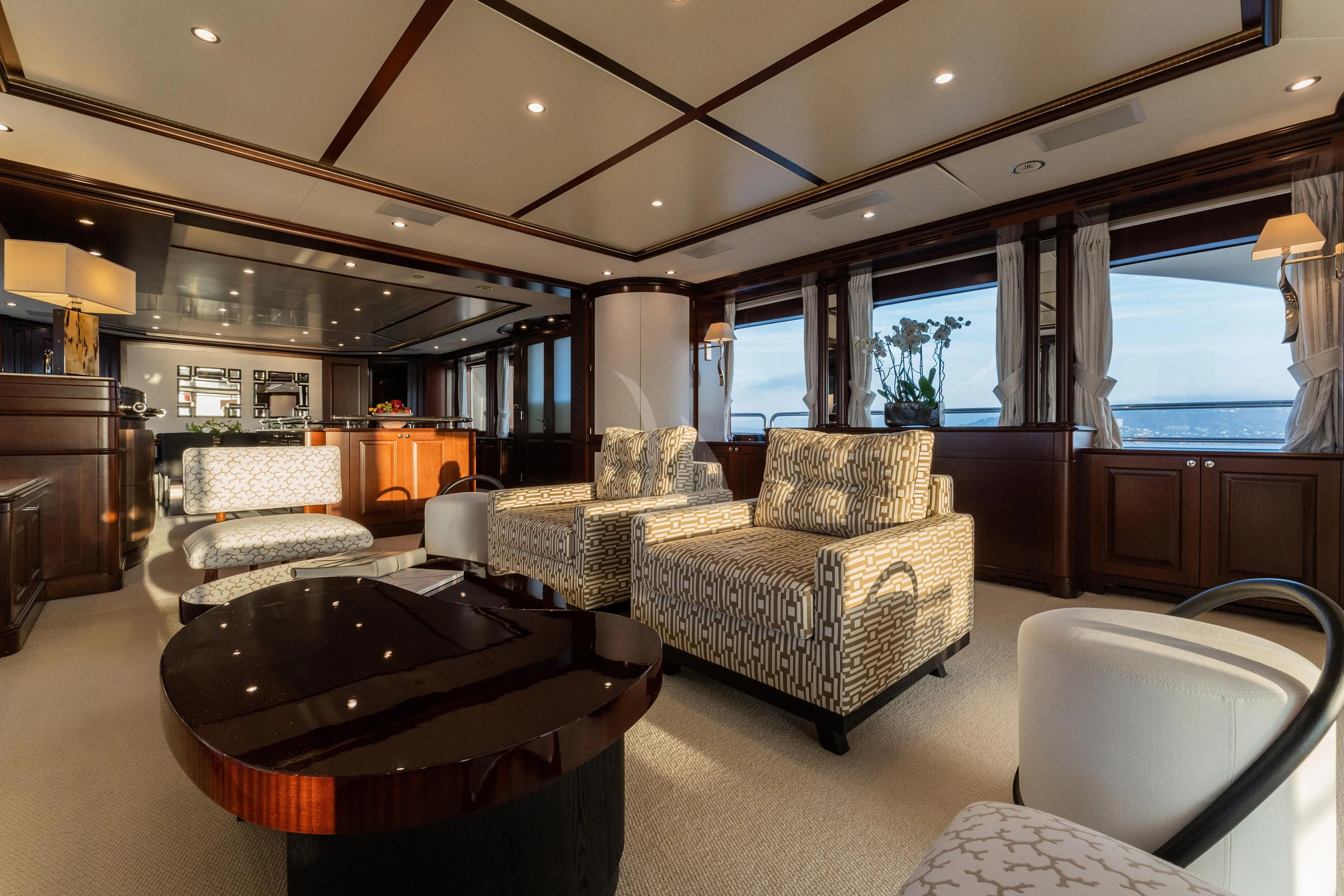 a living room with a large window aboard MI AMORE JULIA Yacht for Sale
