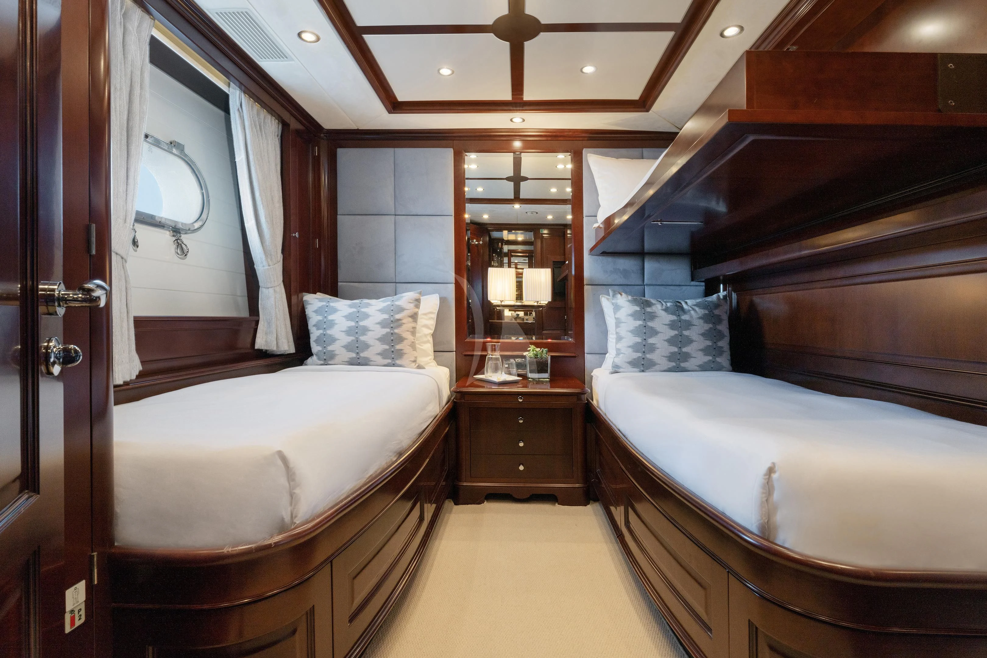 a room with two beds aboard MI AMORE JULIA Yacht for Sale