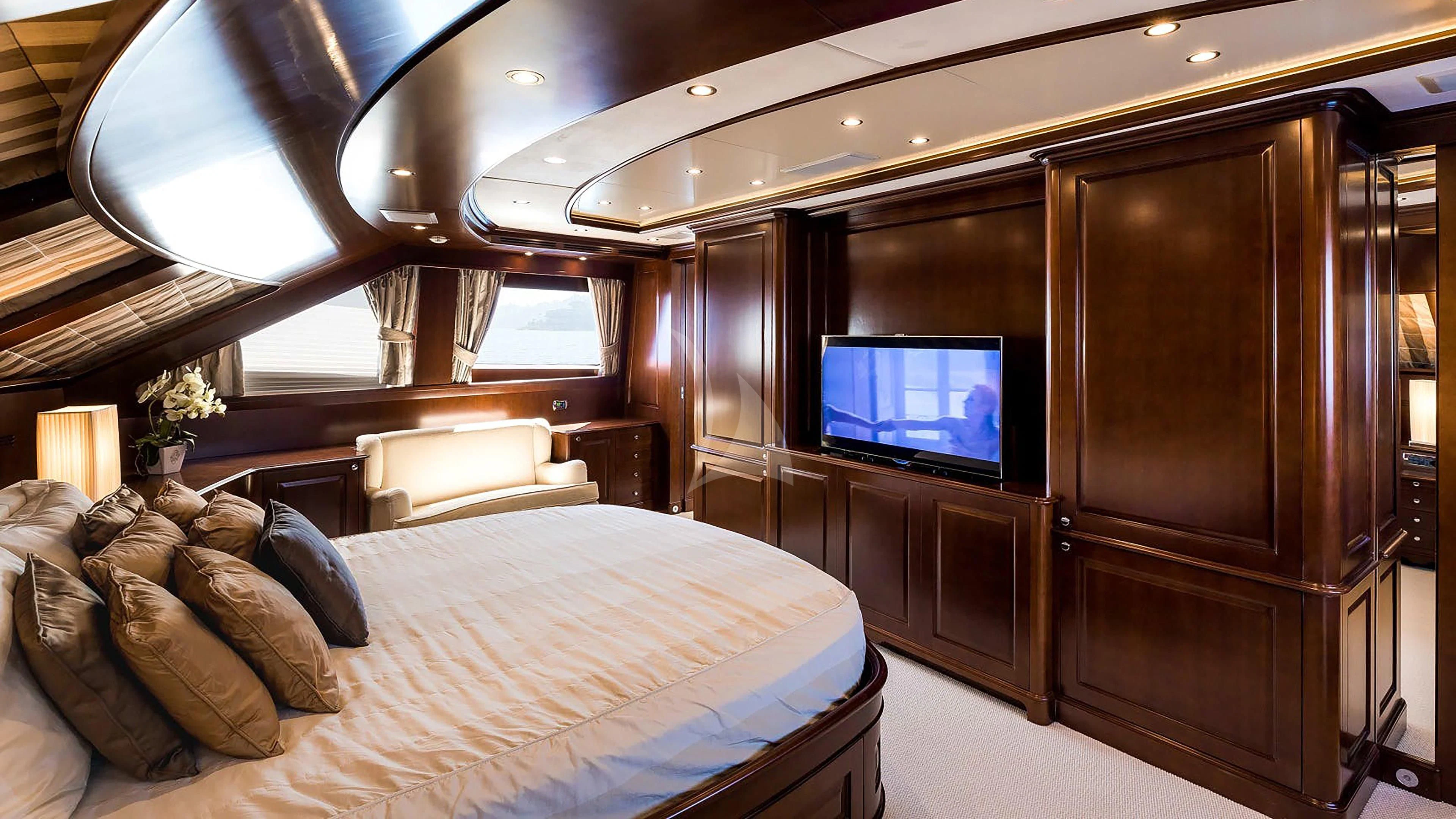 a bed in a room aboard MI AMORE JULIA Yacht for Sale