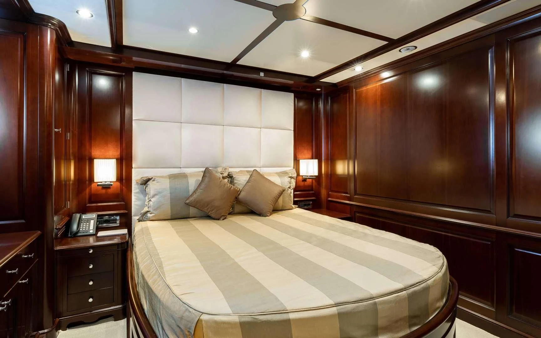 a bed in a room aboard MI AMORE JULIA Yacht for Sale