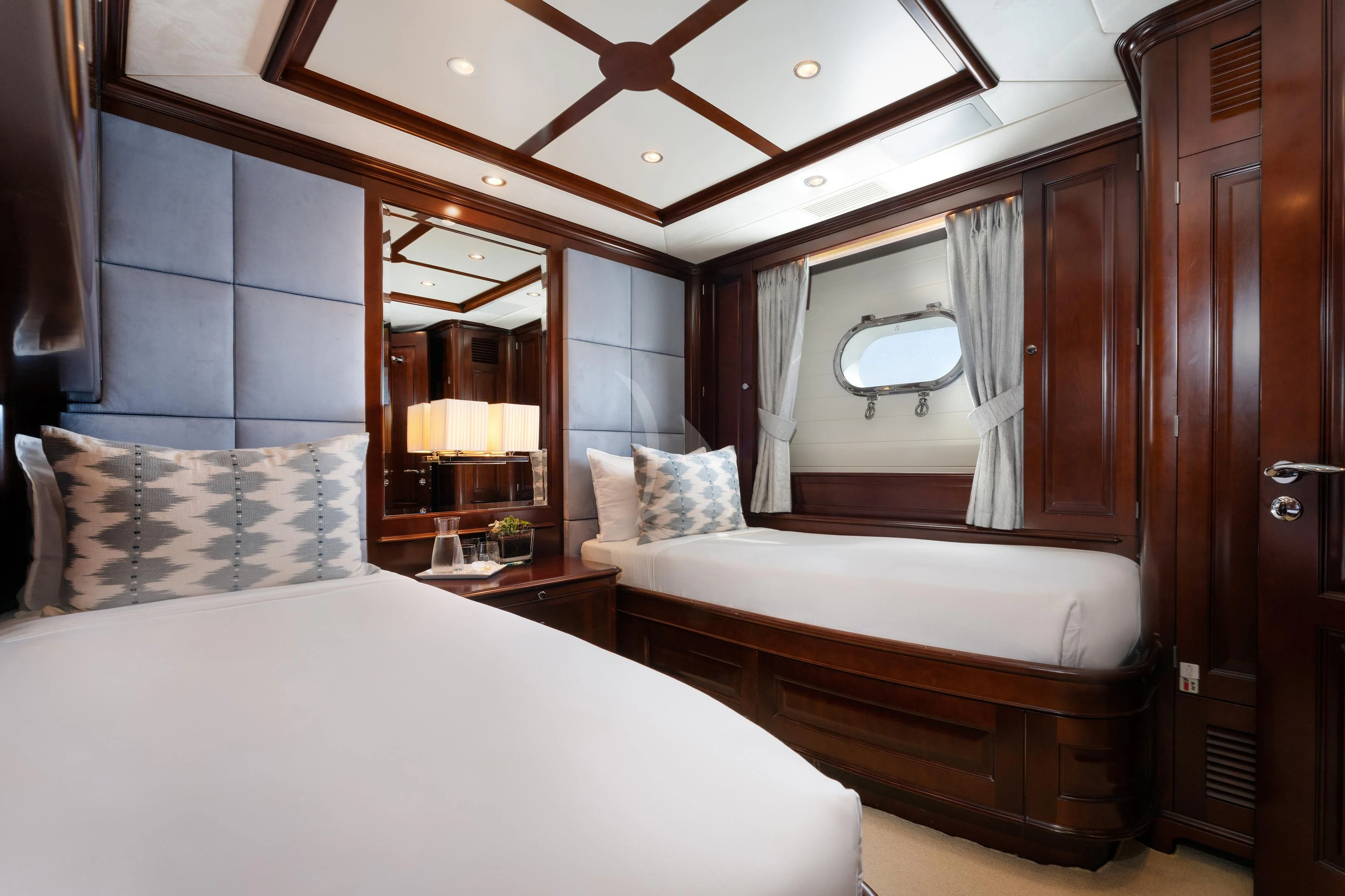 a room with two beds aboard MI AMORE JULIA Yacht for Sale