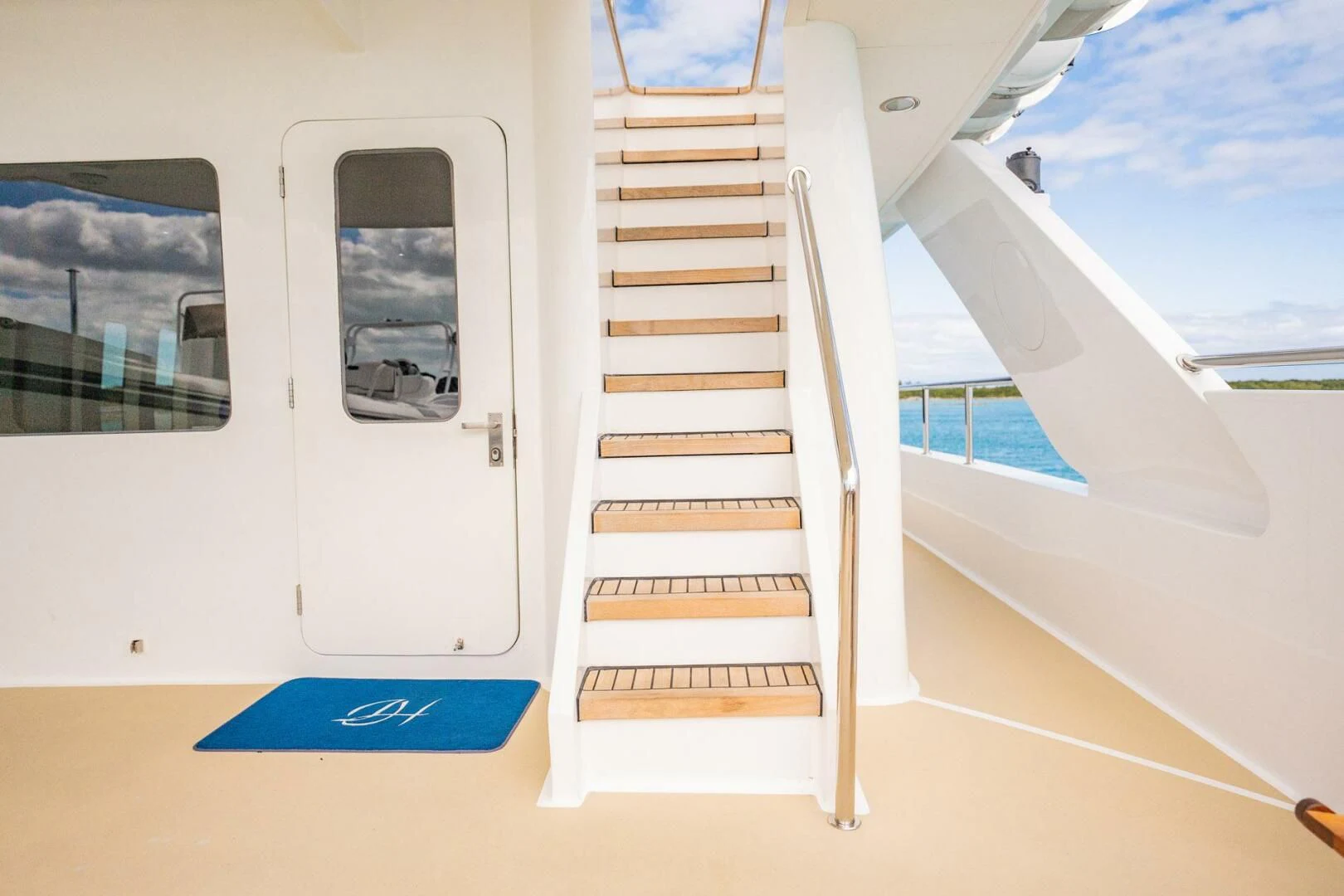 a white door on a boat aboard ISLAND HEIRESS Yacht for Charter