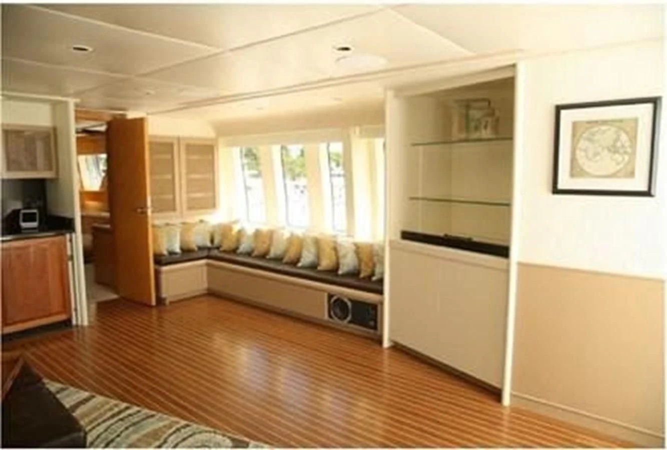 a living room with a large open door aboard ISLAND HEIRESS Yacht for Charter