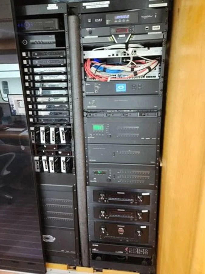 a black computer tower aboard ISLAND HEIRESS Yacht for Charter