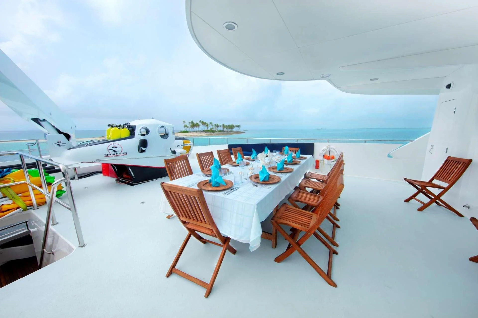 a table set for a party aboard ISLAND HEIRESS Yacht for Charter