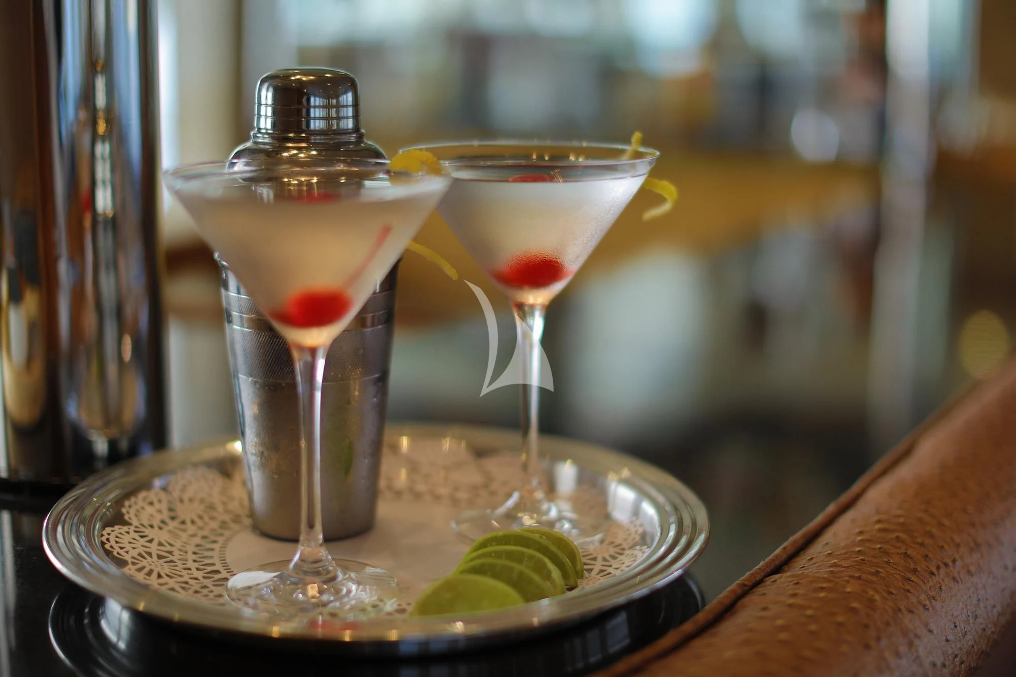 a group of glasses with liquid in them aboard ISLAND HEIRESS Yacht for Charter