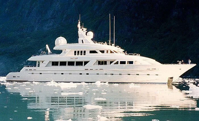 a large white ship in the water aboard ISLAND HEIRESS Yacht for Charter