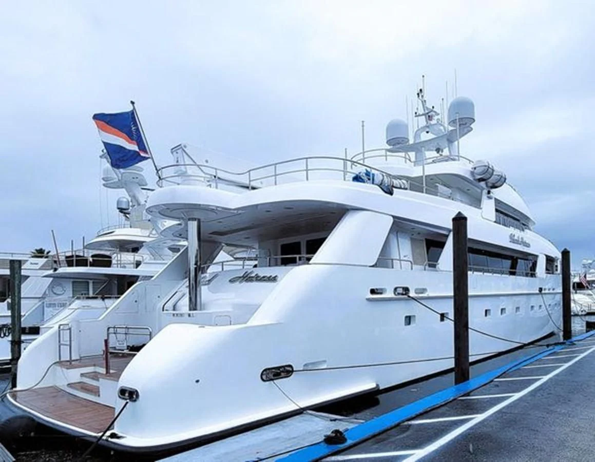 a large white boat aboard ISLAND HEIRESS Yacht for Charter