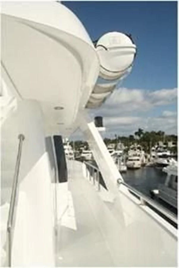 a close-up of a white satellite dish aboard ISLAND HEIRESS Yacht for Charter