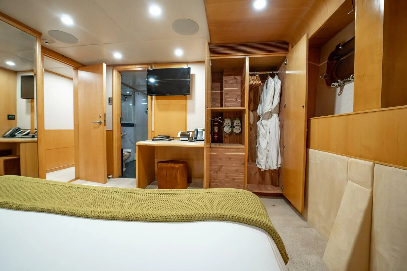 a bathroom with a large mirror aboard ISLAND HEIRESS Yacht for Charter