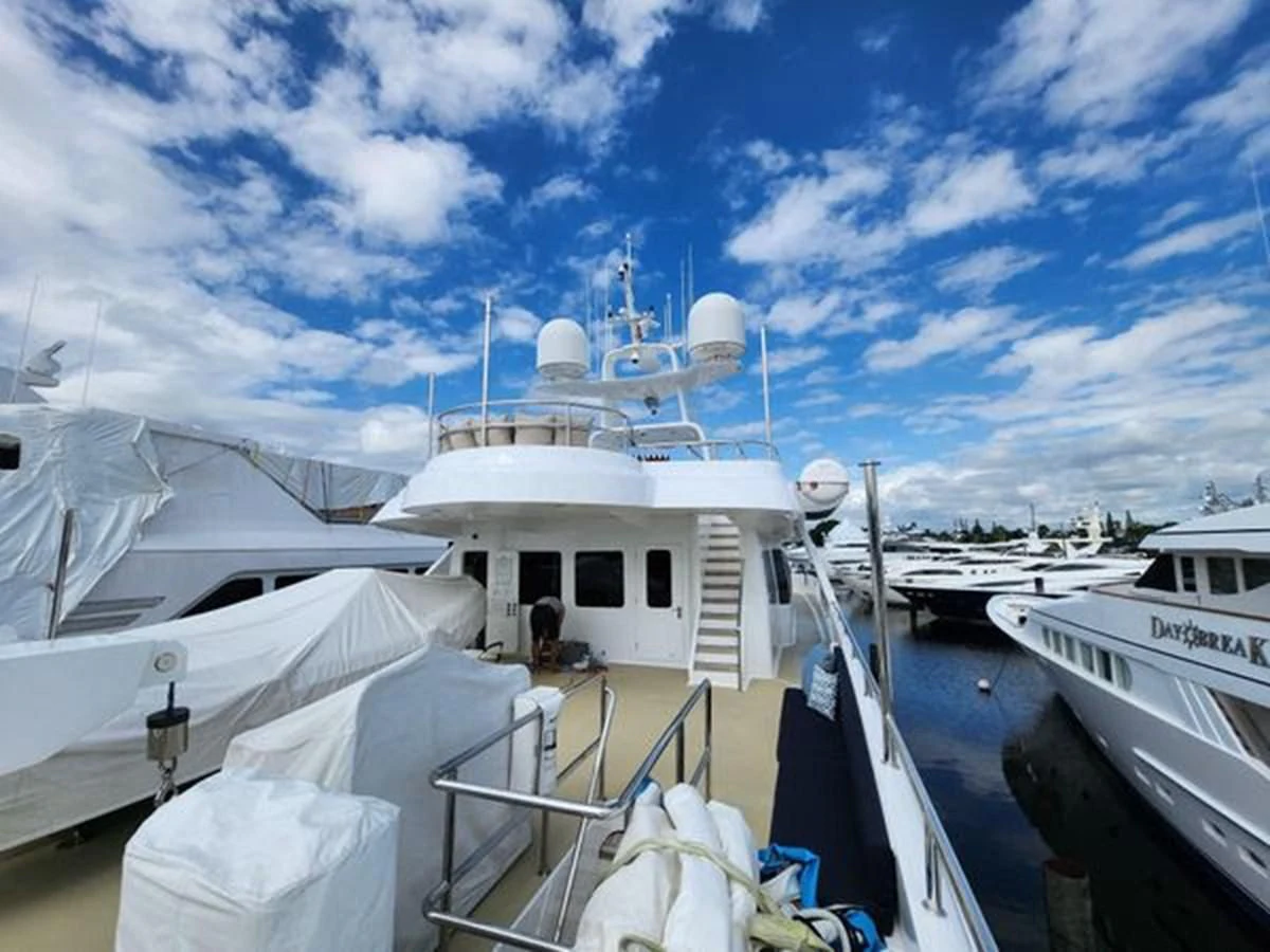 a group of boats are parked in a harbor aboard ISLAND HEIRESS Yacht for Charter