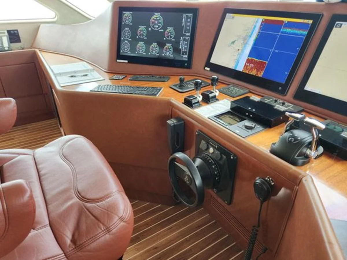 a desk with a computer and a camera on it aboard ISLAND HEIRESS Yacht for Charter