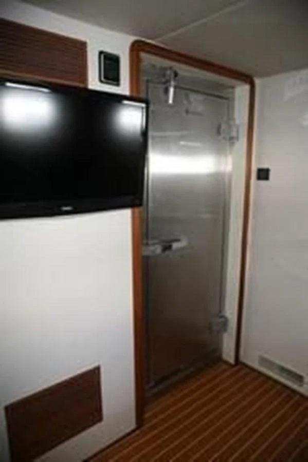 a refrigerator in a kitchen aboard ISLAND HEIRESS Yacht for Charter