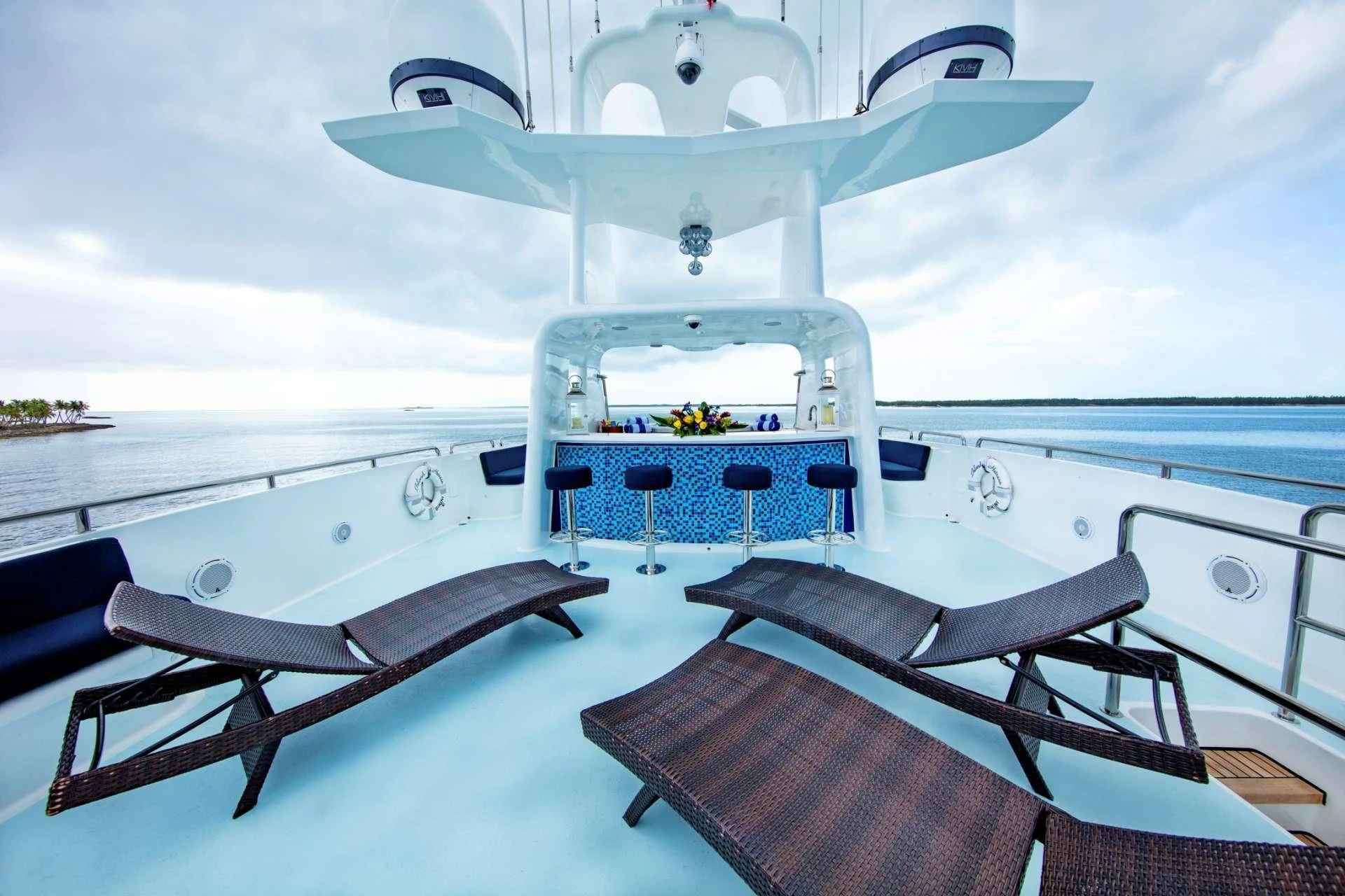 a boat with a table and chairs aboard ISLAND HEIRESS Yacht for Charter