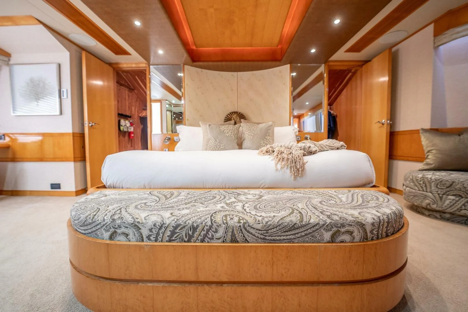 a large bed in a room aboard ISLAND HEIRESS Yacht for Charter