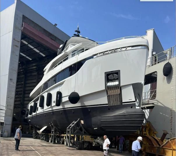 a large military vehicle aboard EBYSHINE Yacht for Sale