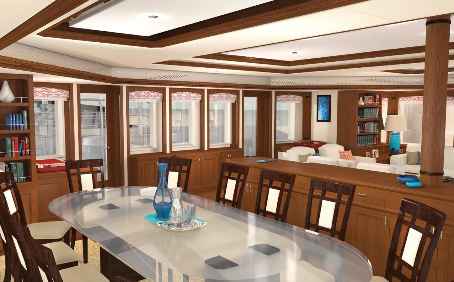 a large room with a table and chairs aboard SIMON FRASER Yacht for Sale