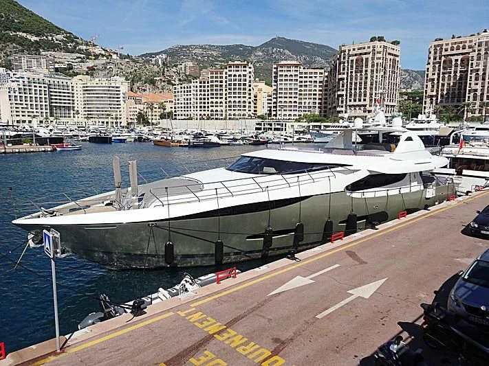 a boat parked on the side of a dock aboard NEW VOGUE Yacht for Sale