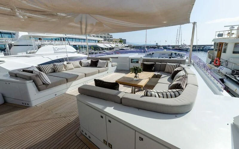 a boat on the water aboard NEW VOGUE Yacht for Sale