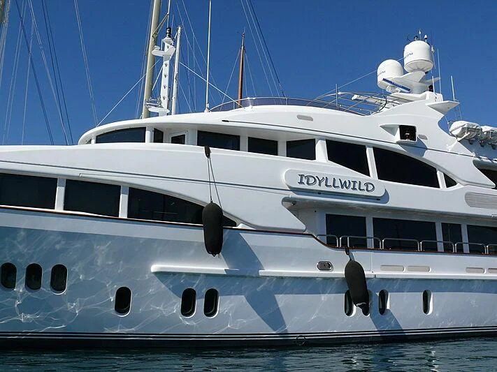 a white yacht in the water aboard SEASCAPE V Yacht for Sale