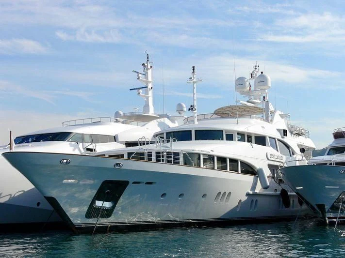 a large white boat in the water aboard SEASCAPE V Yacht for Sale