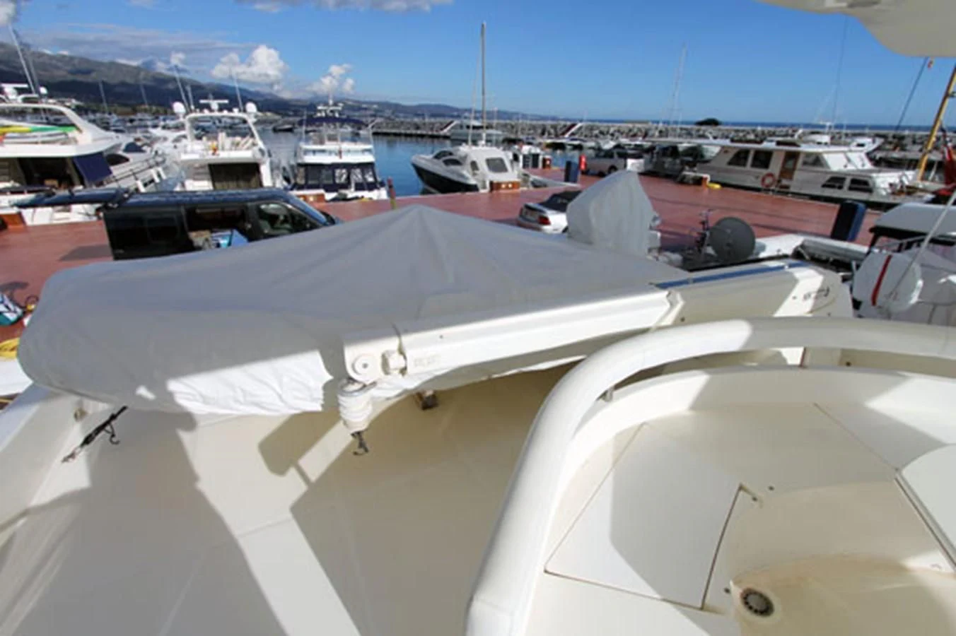 a group of boats in a harbor aboard ARGO Yacht for Sale